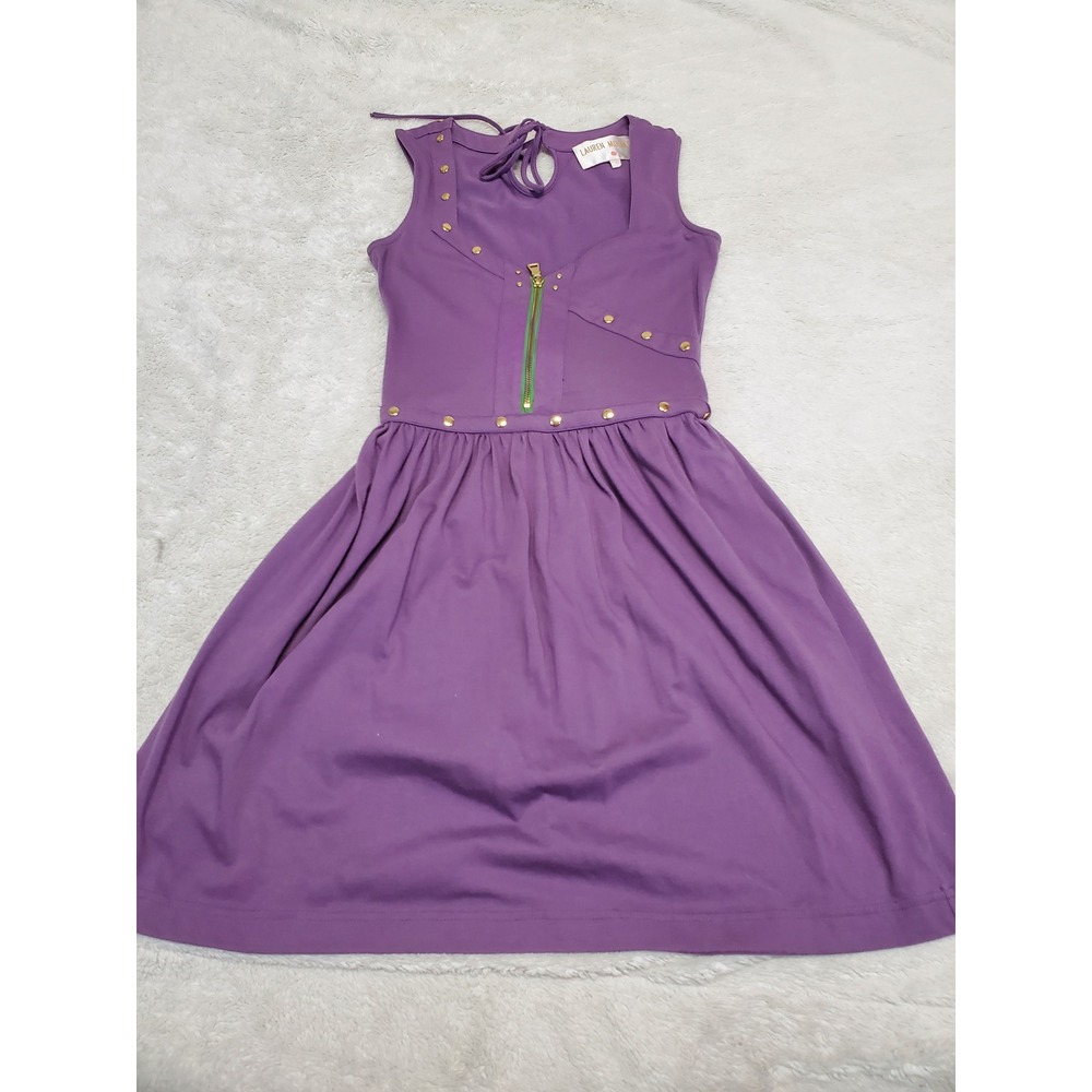 Lauren Moffatt‎ Purple Sleeveless Dress 2 Moto Biker Casual Statement Punk Edgy
